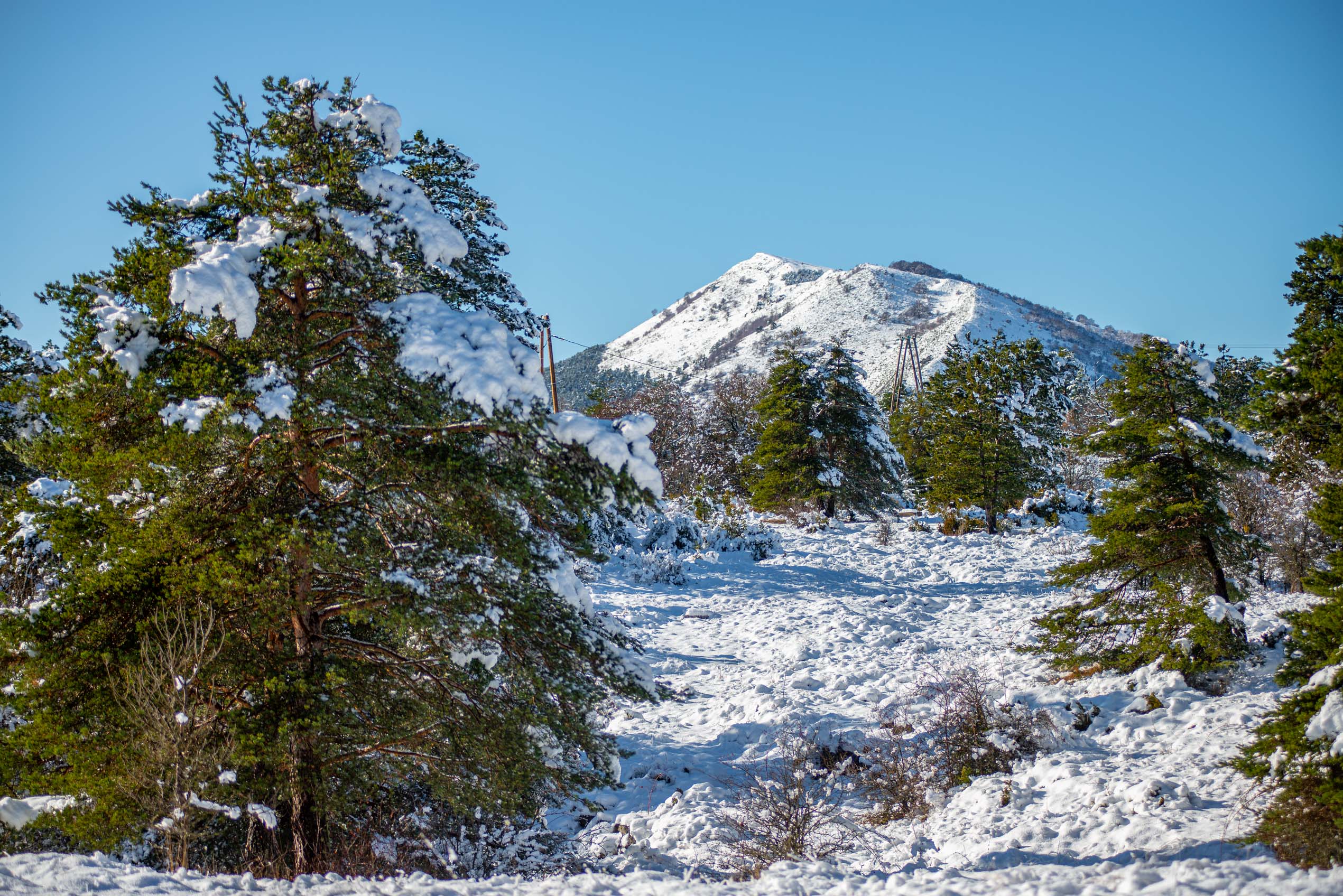 Caussols pendant l'hivers avec son manteau blanc voyage